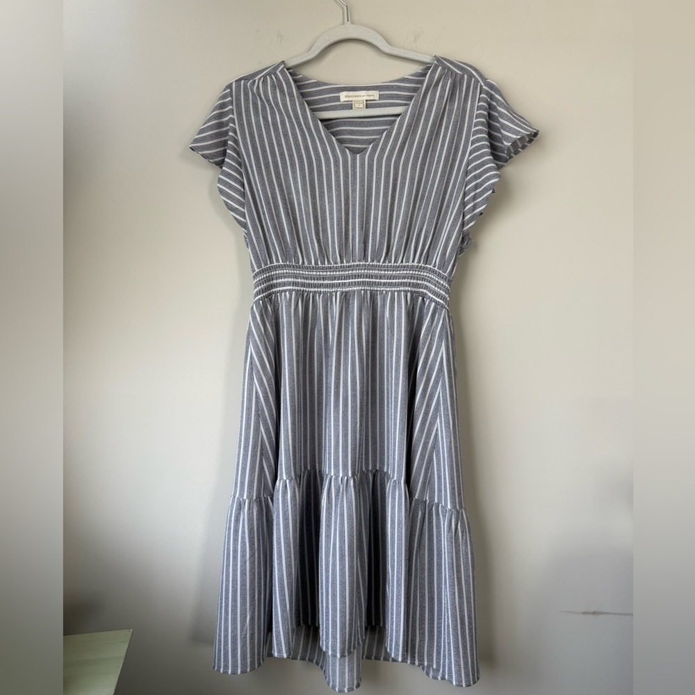 Monteau Flowy Blue and White Striped Dress - Size Large